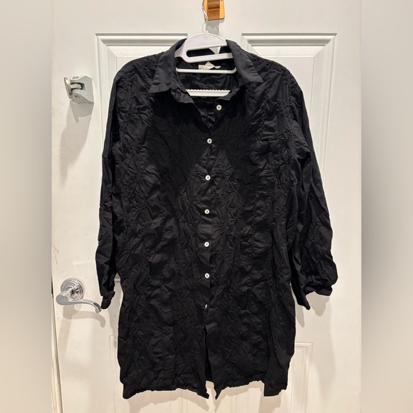 Julia Amory Black Embroidered Swizzle Mini Shirt Tunic Dress - Picture 2 of 5
